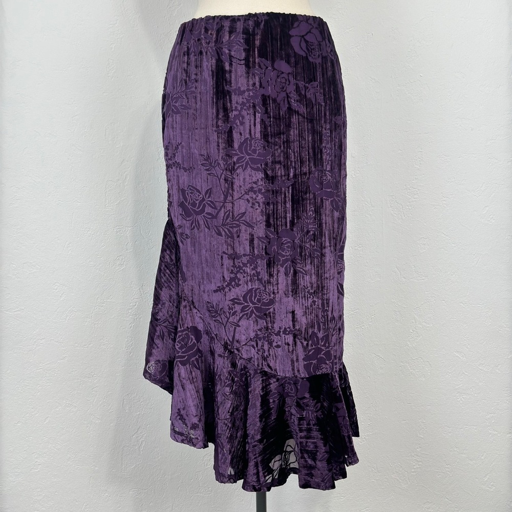 Free People Whimsigoth Boho Witchy Skirt Size Small Purple Velvet Floral Burnout